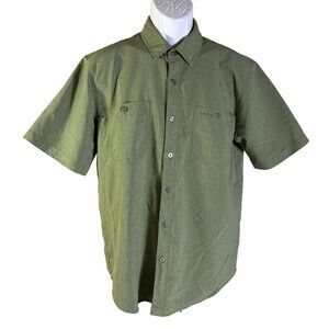 ORVIS Men's Short Sleeve Button Down Polyester Shirt Green Medium